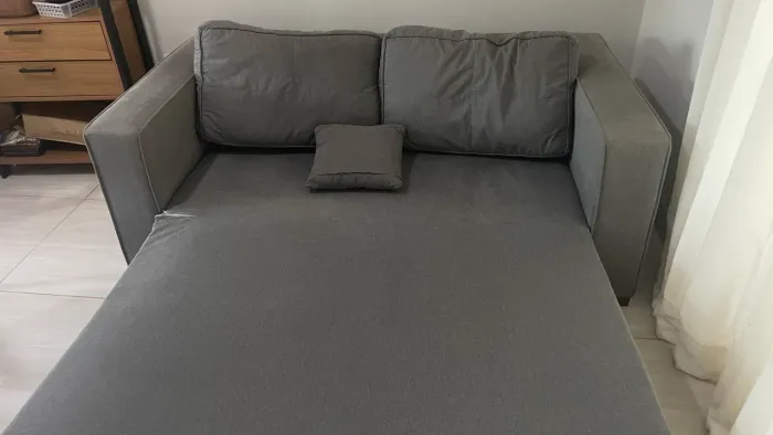 Sofá cama linho cinza 3 lugares 