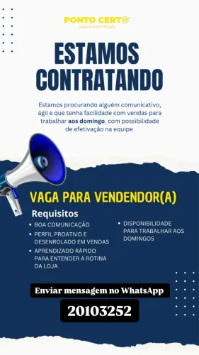 Vaga para auxiliar de vendas