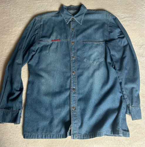 Camisa Jeans Masculina Manga Longa Com Bolso - Estonada