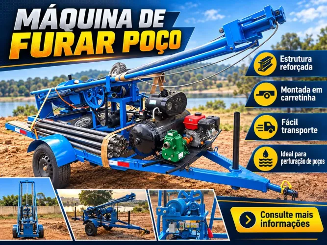 MÁQUINA PERFURATRIZ DE POÇOS ARTESIANOS COM CARRETINHA - EQUIPAMENTO DE PERFURAÇÃO