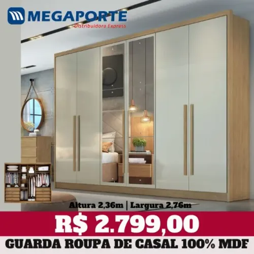 Guarda Roupa 100% MDF 6 Portas 8 Gavetas com Espelho (Novo) Entrega Grátis! 