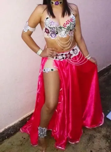 Figurino dança do ventre completo rosa