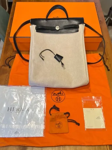 bolsa hermès herbag 100% genuína completa canvas e couro com dust e chaves