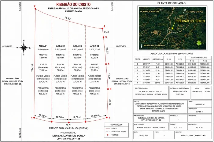 RIBEIRÃO DO CRISTO, 4 ÁREAS DE 2.500 M2, ENTRE MARECHAL FLORIANO E ALFREDO CHAVES, TROCO <br>