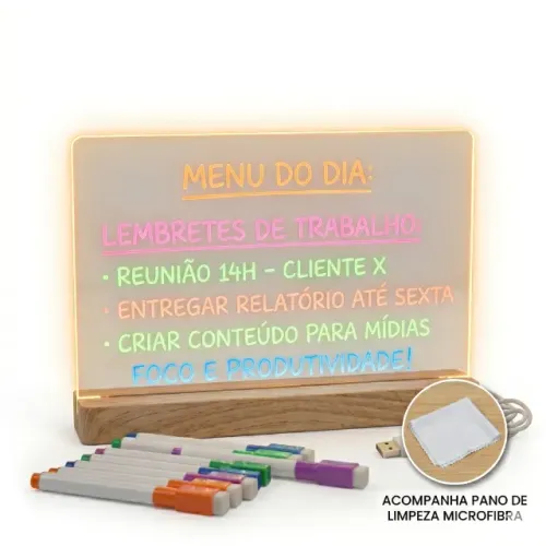 Lousa Mágica LED De Mesa Com Canetas Coloridas USB