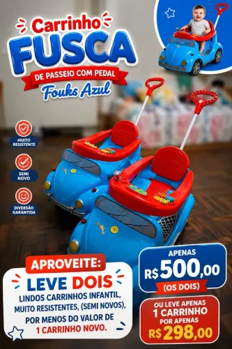 Carrinho de pedal infantil. FUSCA AZUL - CELESITA