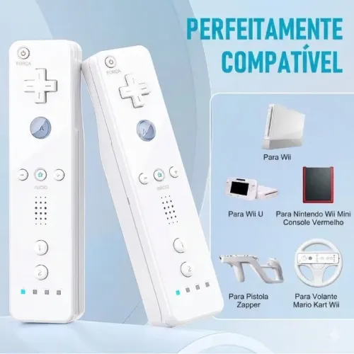Controle remoto compatível c/ Nintendo® Wii e Wii U, c/ Motion Plus integrado (cor branca)