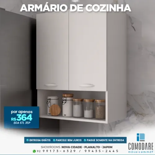 Armário de Cozinha 2 Portas com Nicho 80cm - R$ 364
