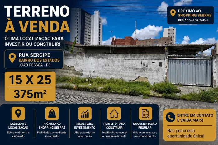 Terreno à venda Bairro dos Estados - João Pessoa - PB