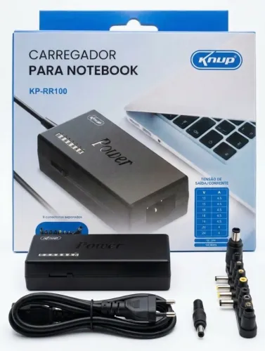 Carregador Universal para Notebook Knup 120W / 9 Pinos Conectores / Voltagem Regulável