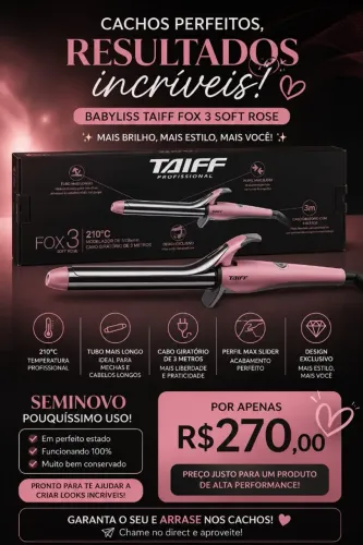 Vendo modelador de cachos Taiff Fox 3 Soft Rose (Babyliss) com tubo de 25mm, cabo giratóri