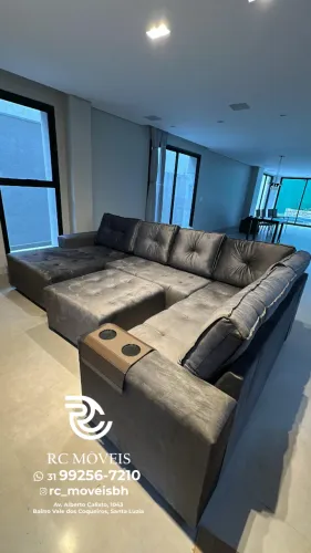 Sofá Modulado Toro 3,10m com Chaise e Puff | Suede D33 Direto da Fábrica