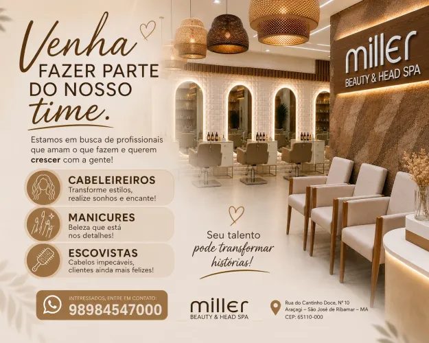 Salão bem estruturado em busca de parcerias com profissionais na área da beleza .