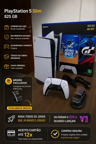 Ps5 slim 825gb + brindes 5 meses de uso