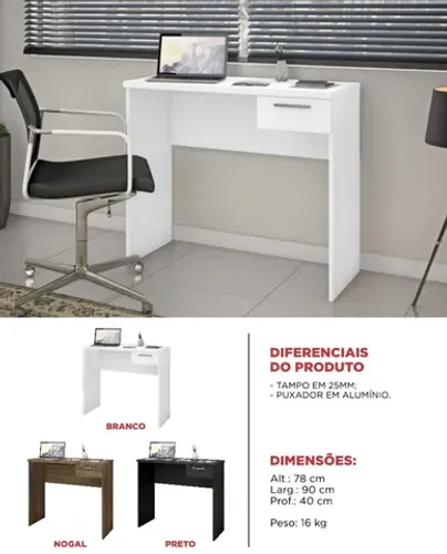 Mesa para computador 1 gaveta 90 cm