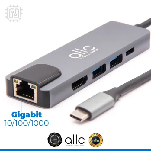 Cabo Adaptador Hub USB-C Tipo C Hdmi Usb 3.0 Rede Rj45 Ethernet Gigabit /1000