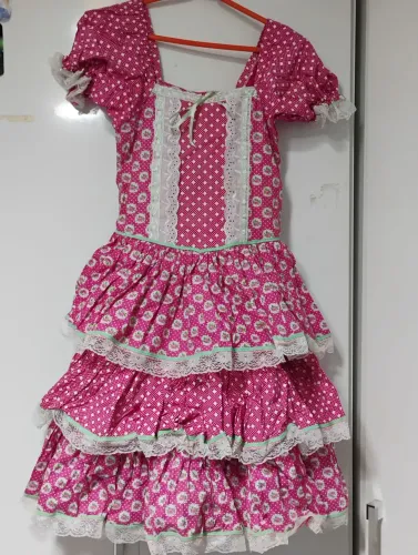 Vestido de Festa Junina Infantil Rodado Rosa com Laço
