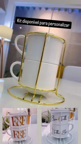 Presente para casal Kit Xícaras Personalizadas com Suporte