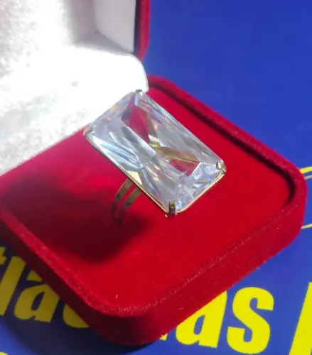 Anelzão Ouro 18 Kilastes 13 Gramas Pedra Grande 20x15 mm Zircônia