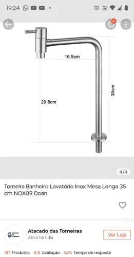 Torneira Banheiro Lavatório Inox Mesa Longa 35 cm NOX09