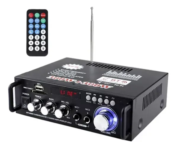 Mini Amplificador De Potência Audio De 600w Bluetooth HS298