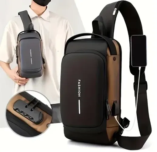 Bolsa Mochila de Ombro Transversal Unilateral USB Trava de Código Á prova d'água z1013