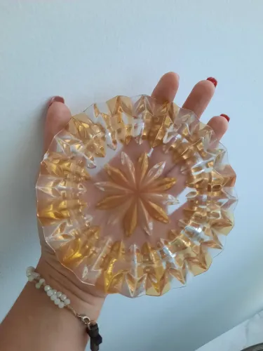 Cinzeiro de Cristal lapidado Âmbar Decorativo