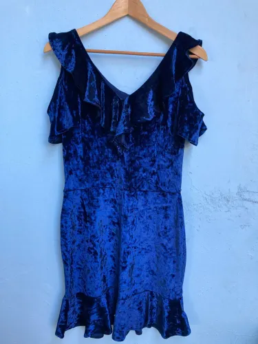 Vestido Feminino Azul de Veludo, Tam M(Novo)