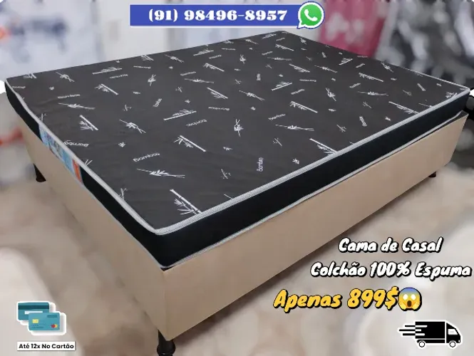 CAMA DE CASAL COLCHÃO 100% ESPUMA