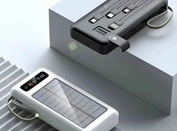 Power Bank Aventura c/ Painel Solar e Lanterna | Tipo-C, Micro USB, iPhone