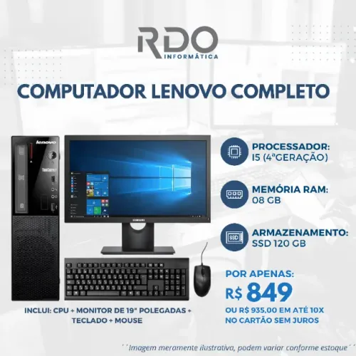 Computador Completo Lenovo i5 4ª Geração 8GB SSD 120GB - Ideal para home office