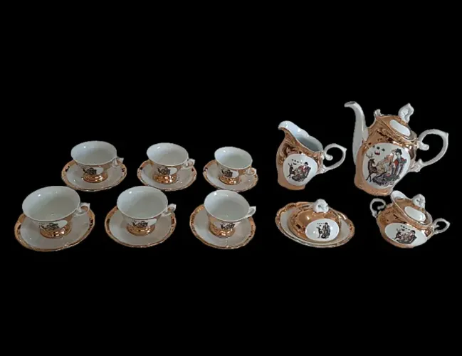 Jogo de Chá Dourado Porcelana Schimidt