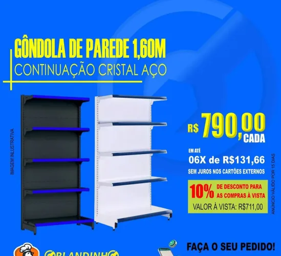 Gôndola de Parede 1,60M Continuação Cristal Aço