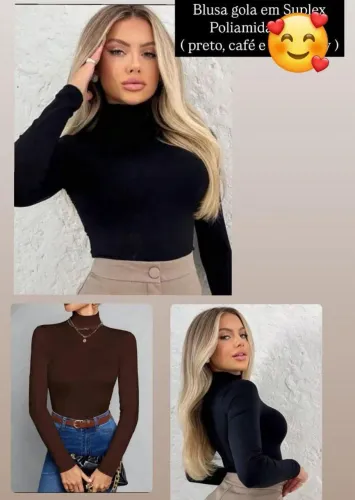 Blusa gola alta em Suplex e Poliamida
