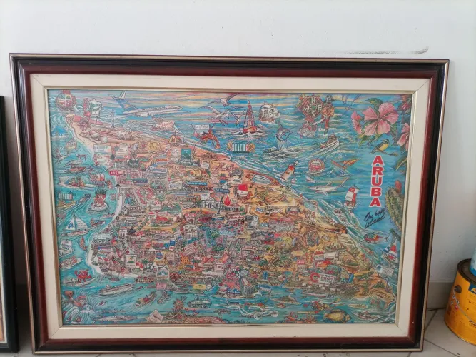 Quadro Mapa Ilustrativo de Aruba