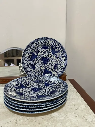 Conjunto de pratos Fenix azul antigo