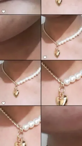 Colar de pérolas com pingente de coração