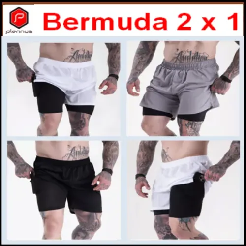 Short Bermuda 2 Em 1 Masculina Fitness Bike Treino C/ Bolso Interno Para Celular z918