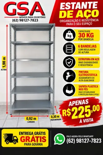 Estante de aço 30cm 6 bandejas ( Entrega grátis para Goiânia )
