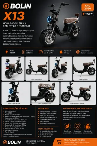 Scooter Elétrica X13 - Excelente Estado, Pronta para Uso