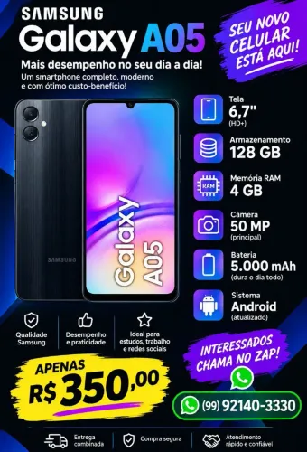 Celular Samsung Galaxy A05 128gb 4gb de RAM