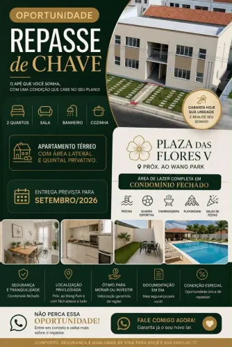 Imperdível! Passo chave no Plaza das flores 5 andar terreo com jardim