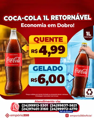 Coca-Cola 1L - Garrafa de vidro