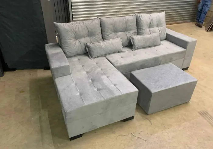 Sofá Chaise Novo, Com Puff de Brinde e Entrega Grátis