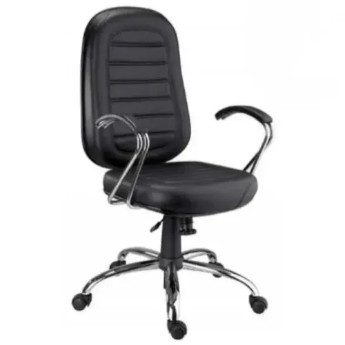 Poltrona Presidente Executiva Preta Estrutura Cromada Conforto Profissional 30104