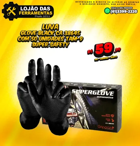 Luva Glove Black CA 38645 Com 50 Unidades TAM-9 Super Safety