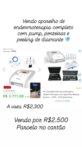Aparelho de endermoterapia HTM completo com pump, peeling de diamante