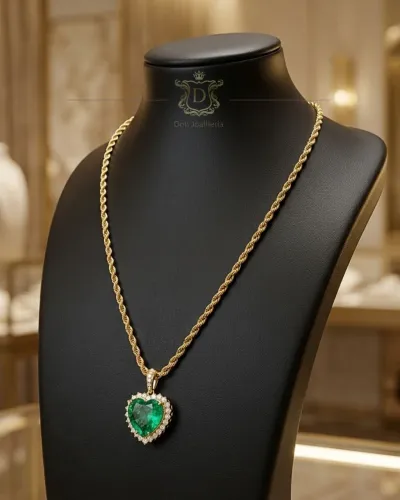 Trancelin e Coração de Esmeralda 1 CT em Ouro 18k 750