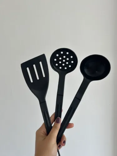 Kit de Utensílios de Cozinha - 3 Peças em Nylon Preto