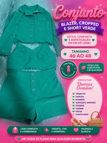 Conjunto blazer+ cropped + short verde veste do tamanho 46 ao 48